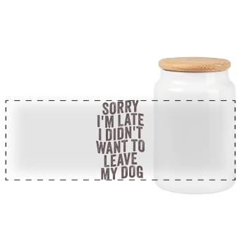 Sorry I'm Late – Dog Owner Saying - Panoramic Cookie Jar with Wooden Lid - white - Front