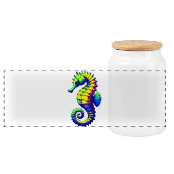 Seahorse - Panoramic Cookie Jar with Wooden Lid - white - Front