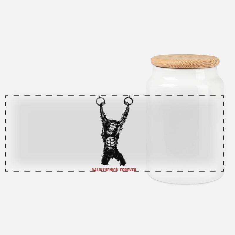 Calisthenics Evolution - Gymnastics Rings - Panoramic Cookie Jar with Wooden Lid - white