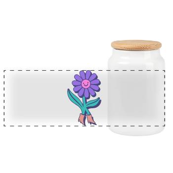 Fleur heureuse dessin animé - Boîte à biscuits avec couvercle en bois - blanc - Devant
