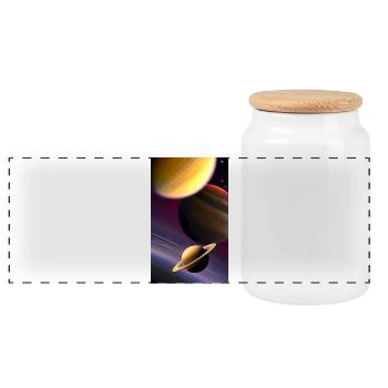 Cosmic Planetsand Galaxy Art - Panoramic Cookie Jar with Wooden Lid - white - Front