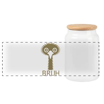 Whimsical minimalist bouquet and emu design - Panoramic Cookie Jar with Wooden Lid - white - Front