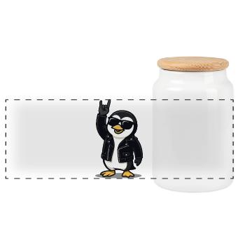 Rock'n'Roll Pinguin - Panorama Keksdose mit Holzdeckel - Weiß - Vorne