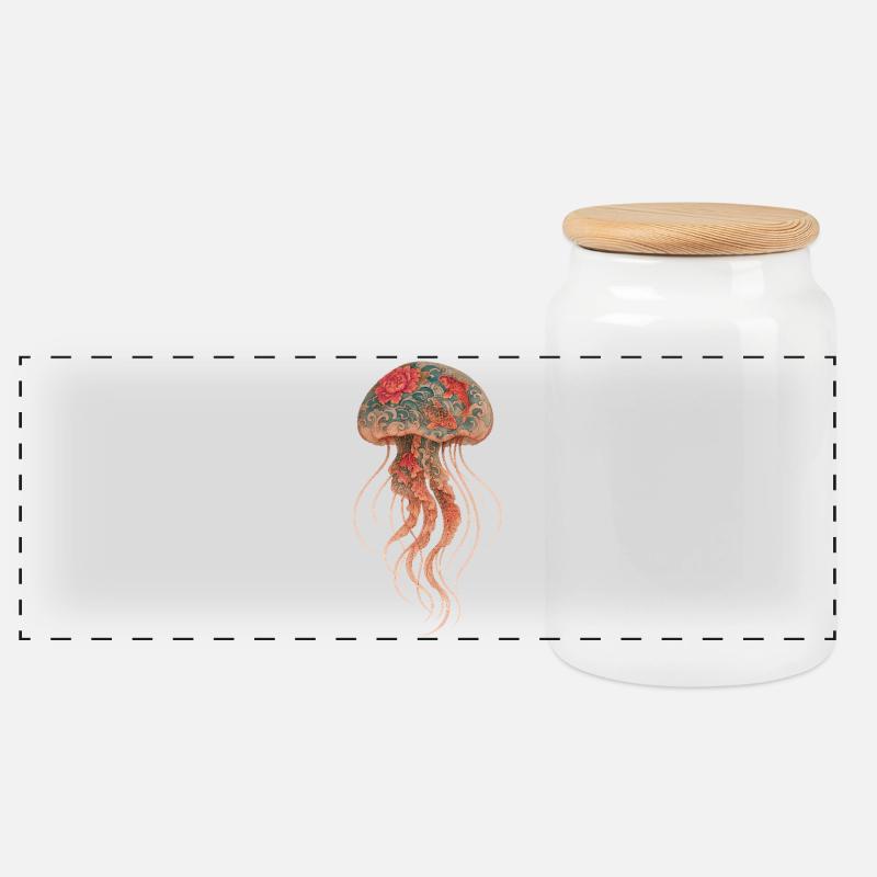 Yakuza Jellyfish – Tinte unter der Oberfläche - Panorama Keksdose mit Holzdeckel - Weiß
