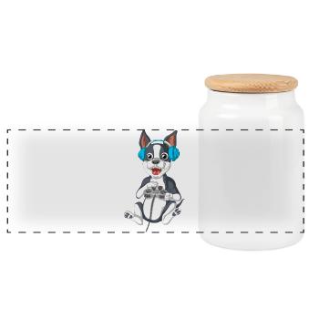 Verspielte Gaming Boston Terrier Hund Illustration - Panorama Keksdose mit Holzdeckel - Weiß - Vorne