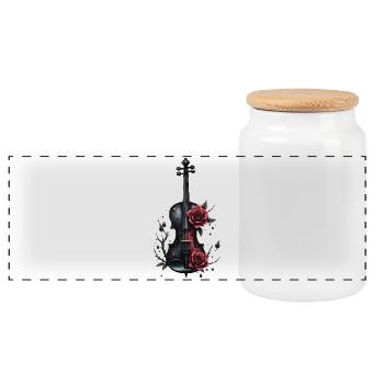 Violon avec des roses et des détails sombres - Boîte à biscuits avec couvercle en bois - blanc - Devant