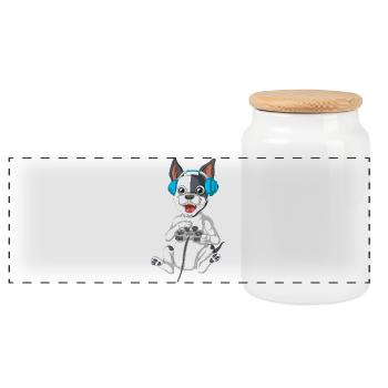 Cute French Bulldog Gamer Funny Video Game Dog - Panoramic Cookie Jar with Wooden Lid - white - Front