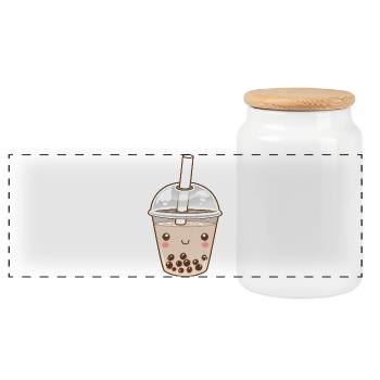 Kawaii Bubble Tea - Panoramic Cookie Jar with Wooden Lid - white - Front