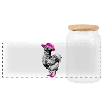 Chicken with Lady's Hat and High Heels, Silk Chicken - Panoramic Cookie Jar with Wooden Lid - white - Front