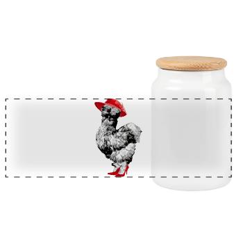 Funny chicken with hat and shoes, silky chicken - Panoramic Cookie Jar with Wooden Lid - white - Front