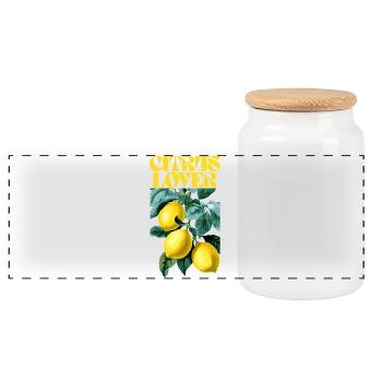 Citrus Lover Botanical Design - Panoramic Cookie Jar with Wooden Lid - white - Front