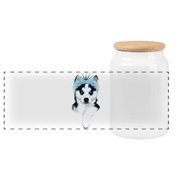 Princesse des glaces - Husky avec couronne - Boîte à biscuits avec couvercle en bois - blanc - Devant