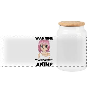 Warning I May Spontaneously Start Talking Anime - Panoramic Cookie Jar with Wooden Lid - white - Front