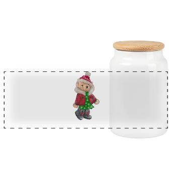 Christmas Bear, Christmas gift - Panoramic Cookie Jar with Wooden Lid - white - Front