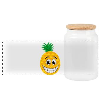 gai dessin animé ananas sucré fruits tropicaux été - Boîte à biscuits avec couvercle en bois - blanc - Devant