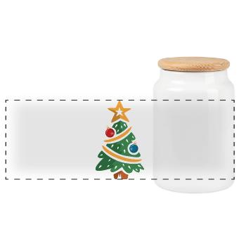 Christmas Tree Cartoon Illustration - Panoramic Cookie Jar with Wooden Lid - white - Front