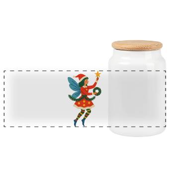 Festive Fairy Christmas Illustration - Panoramic Cookie Jar with Wooden Lid - white - Front