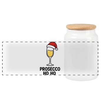 Prosecco Ho Ho – Weihnachtlicher Prosecco Pullover - Panorama Keksdose mit Holzdeckel - Weiß - Vorne