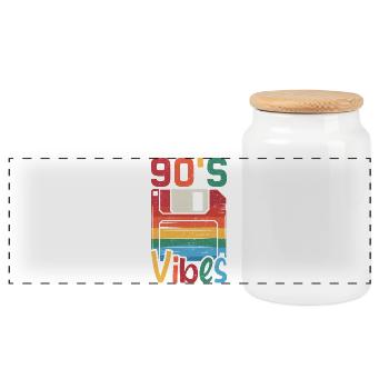 90's Vibes – Retro Design with Vintage Floppy Disk - Panoramic Cookie Jar with Wooden Lid - white - Front