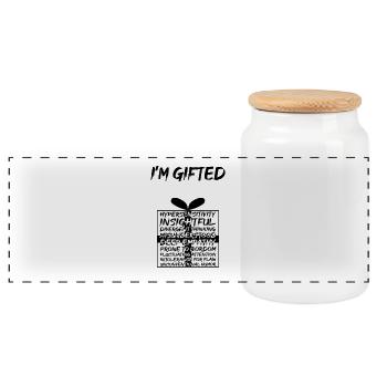 I am gifted - Panoramic Cookie Jar with Wooden Lid - white - Front