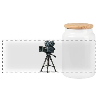 Trépied d’appareil photo argentique vintage - Boîte à biscuits avec couvercle en bois - blanc - Devant