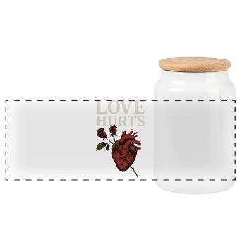 L’amour blesse le cœur et la conception de la rose - Boîte à biscuits avec couvercle en bois - blanc - Devant