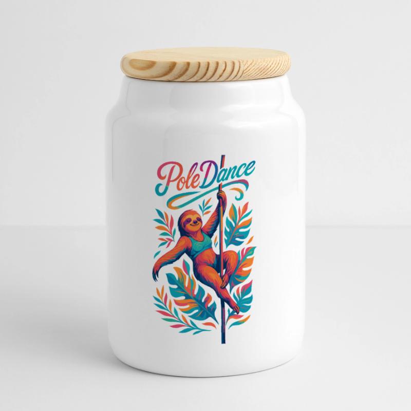 Pole Dance Sloth Pole Dancer Funny Gift Panoramic Cookie Jar with Wooden Lid