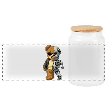 Ours Robot Cyborg - Boîte à biscuits avec couvercle en bois - blanc - Devant