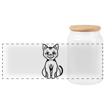 Cat Black Black Cat T-shirt Gift - Panoramic Cookie Jar with Wooden Lid - white - Front