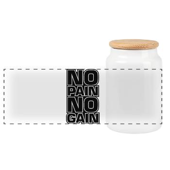No Pain No Gain Fitness Motto - Panoramic Cookie Jar with Wooden Lid - white - Front