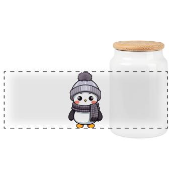 Pinguin Winter Tier Baby Comic - Panorama Keksdose mit Holzdeckel - Weiß - Vorne