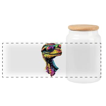 Raptor Velociraptor Dinosaur Dino Raptors - Panoramic Cookie Jar with Wooden Lid - white - Front