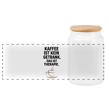 Kaffee ist Therapie - Humor Shirt - Panorama Keksdose mit Holzdeckel - Weiß - Vorne