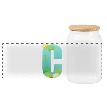 Coral Reef C Letter Design Blue Green Turquoise  - Panoramic Cookie Jar with Wooden Lid - white - Front