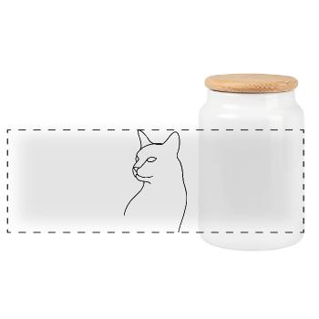 Dessin au trait Chat - Boîte à biscuits avec couvercle en bois - blanc - Devant