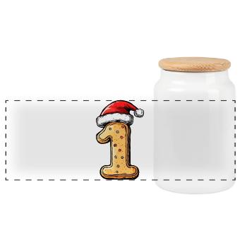 1 Number Biscuit Christmas - Panoramic Cookie Jar with Wooden Lid - white - Front