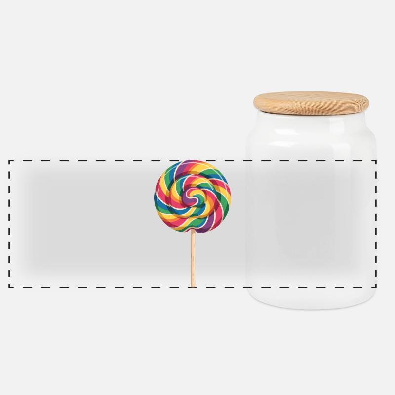 Coloré Rainbow Lollipop Spiral Look - Boîte à biscuits avec couvercle en bois - blanc