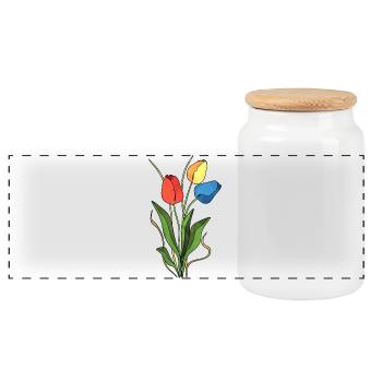 Fleur - Boîte à biscuits avec couvercle en bois - blanc - Devant