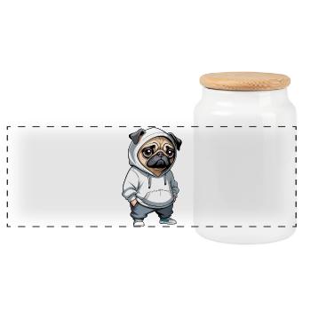 Pug Hoodie Stadtstyle - Panorama Keksdose mit Holzdeckel - Weiß - Vorne