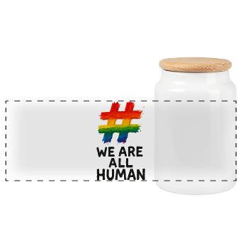 #WeAreAllHuman - Conception d’aquarelle arc-en-ciel - Boîte à biscuits avec couvercle en bois - blanc - Devant