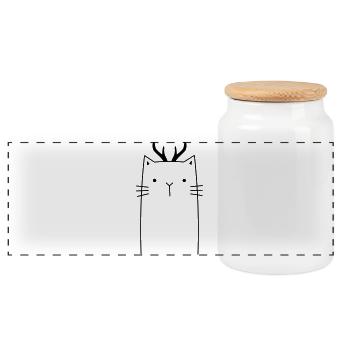 Chat de Noël - Boîte à biscuits avec couvercle en bois - blanc - Devant