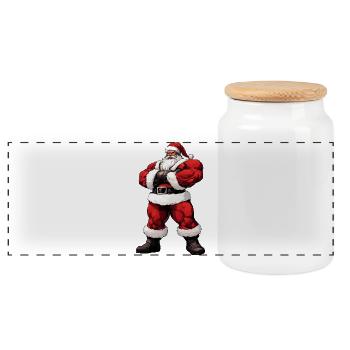 Bodybuilder Weihnachten - Panorama Keksdose mit Holzdeckel - Weiß - Vorne