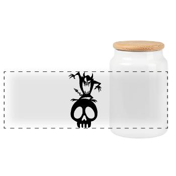 Black Demon on a Skull - Panoramic Cookie Jar with Wooden Lid - white - Front