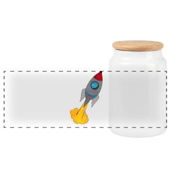 Colorful rocket at launch - Panoramic Cookie Jar with Wooden Lid - white - Front