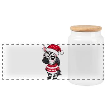 Zebra Weihnachten Xmas - Panorama Keksdose mit Holzdeckel - Weiß - Vorne