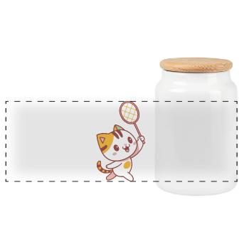 Chaton Badminton Joyeux - Boîte à biscuits avec couvercle en bois - blanc - Devant