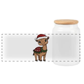 Kamel Weihnachten Xmas - Panorama Keksdose mit Holzdeckel - Weiß - Vorne