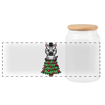Cute Zebra Christmas Tree Cartoon Christmas Eve - Panoramic Cookie Jar with Wooden Lid - white - Front