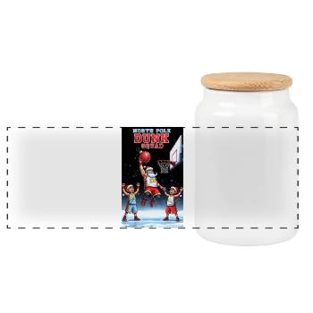 Santa Dunking Basketball North Pole Dunk Squad - Panorama Keksdose mit Holzdeckel - Weiß - Vorne