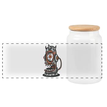 Mechanical monster with an orange eye - Panoramic Cookie Jar with Wooden Lid - white - Front